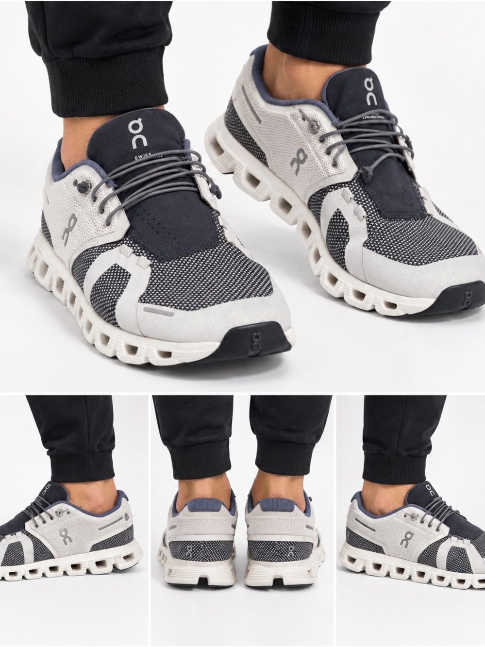 On Running Cloud Women's Athletic Shoes in Light Gray & Navy pre-owned size 9.5